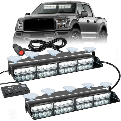 Nilight 32LED White Emergency Dash Strobe Lights with Controller Suction Cups