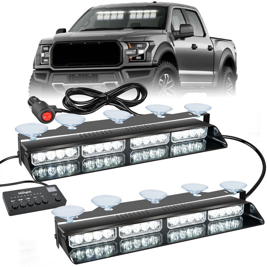 Nilight 32LED White Emergency Dash Strobe Lights with Controller Suction Cups