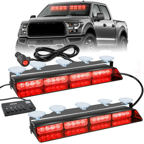 Nilight 32LED Red Emergency Dash Strobe Lights with Controller Suction Cups