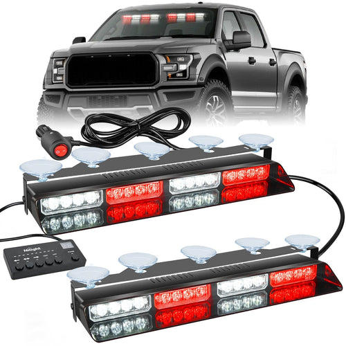 Nilight 32LED Red White Emergency Dash Strobe Lights with Controller Suction Cups
