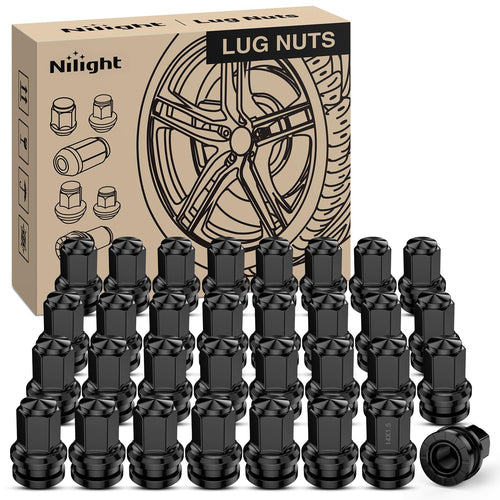Nilight 32PCS M14x1.5 Lug Nuts Compatible with 2017-2025 Ford F250/F350 | Closed End Mag Seat One-Piece Solid Black Steel OEM Factory Wheel Nuts Replace