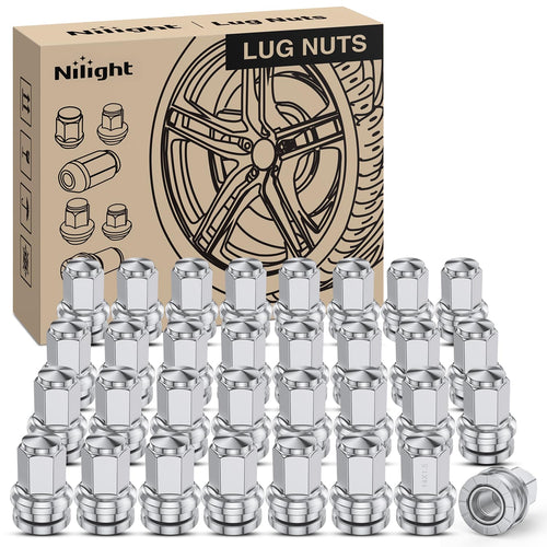 Nilight 32PCS M14x1.5 Lug Nuts Compatible with 2017-2025 Ford F250/F350 | Closed End Mag Seat One-Piece Solid Chrome Steel OEM Factory Wheel Nuts Replace