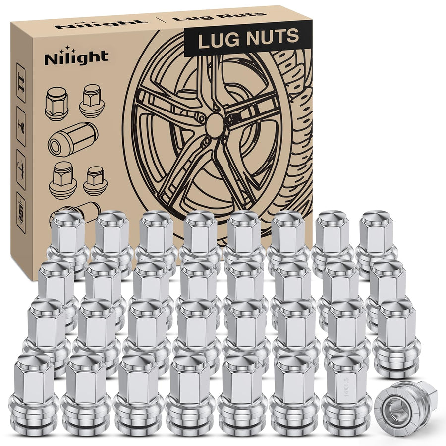 Nilight 32PCS M14x1.5 Lug Nuts Compatible with 2017-2025 Ford F250/F350 | Closed End Mag Seat One-Piece Solid Chrome Steel OEM Factory Wheel Nuts Replace