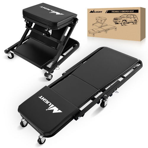 Nilight 36inch Z Creeper - 2-in-1 Folding Rolling Mechanic Seat 36 inches Adjustable Lay-Down or Sit Garage Chair, 330 lbs Capacity, Grey Black (25% OFF Final Checkout)