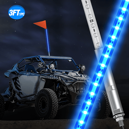Nilight 3FT LED Blue Whip Light with Aluminum Base Blue Color