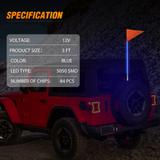 Nilight 3FT LED Blue Whip Light with Aluminum Base Blue Color, view 2