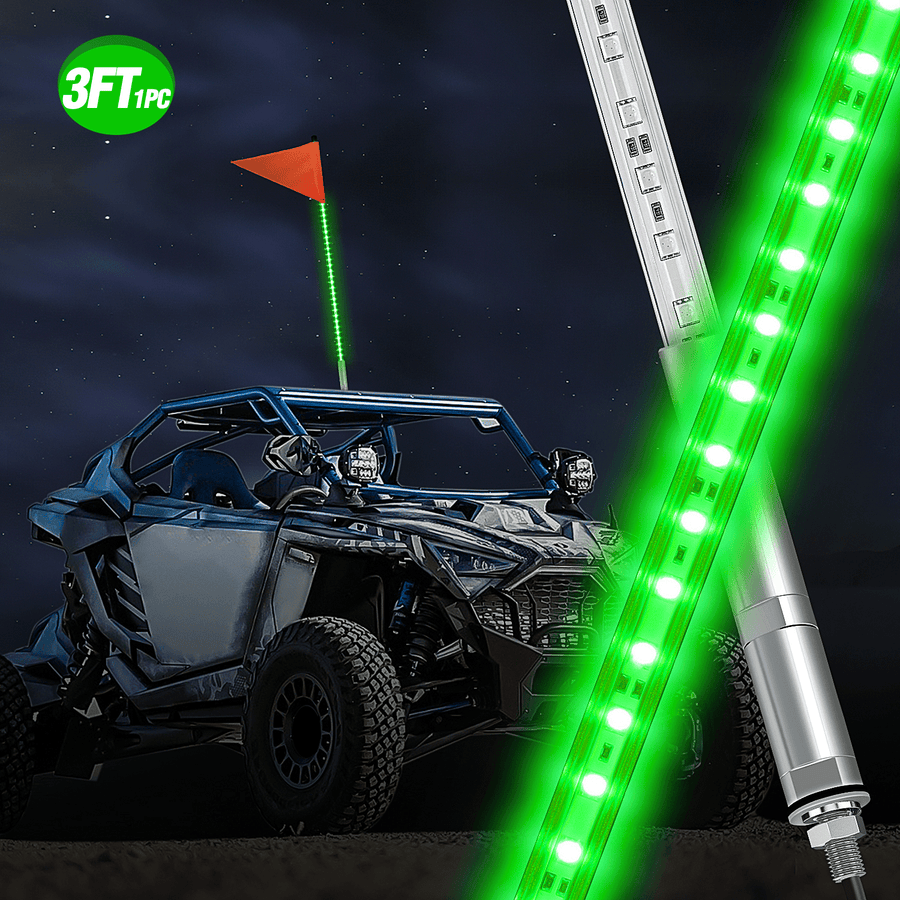 Nilight 3FT LED Whip Light with Aluminum Base Green Color