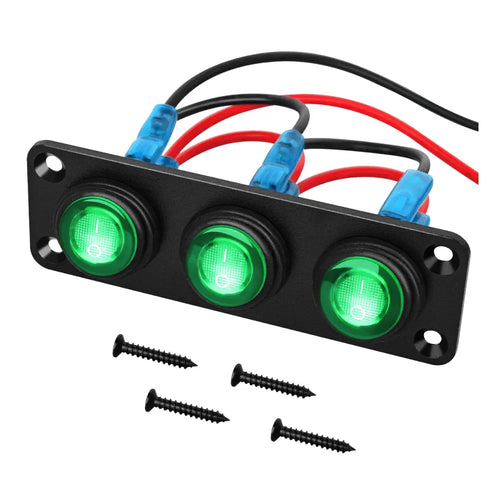 Nilight 3Gang 3Pin Pre-wired Toggle Switch Panel Green