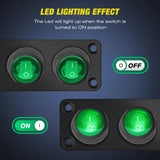 Nilight 3Gang 3Pin Pre-wired Toggle Switch Panel Green, view 3
