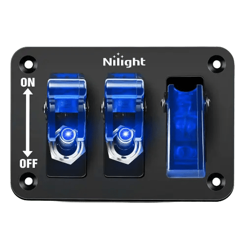 Nilight 3Gang 3Pin SPST ON/Off Blue Rocker Switch Panel w/ LED Light Flip Cover
