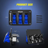 Nilight 3Gang 3Pin SPST ON/Off Blue Rocker Switch Panel w/ LED Light Flip Cover, view 2