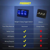 Nilight 3Gang 3Pin SPST ON/Off Blue Rocker Switch Panel w/ LED Light Flip Cover, view 3