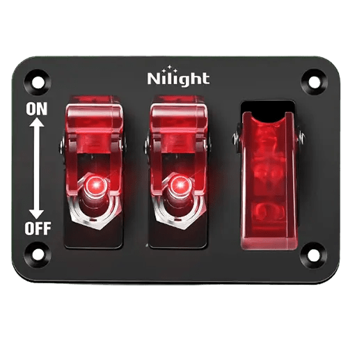 Nilight 3Gang 3Pin SPST ON/Off Red Rocker Switch Panel w/ LED Light Flip Cover