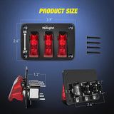 Nilight 3Gang 3Pin SPST ON/Off Red Rocker Switch Panel w/ LED Light Flip Cover, view 2