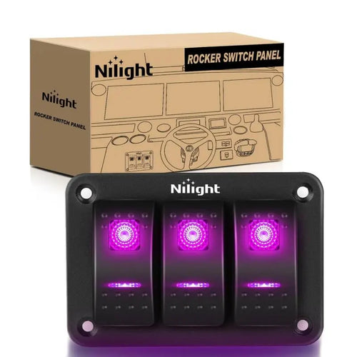 Nilight 3Gang 5Pin ON/Off Rocker Switch Panel Purple