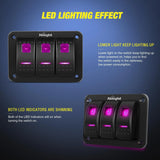 Nilight 3Gang 5Pin ON/Off Rocker Switch Panel Purple, view 3
