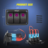 Nilight 3Gang 5Pin ON/Off Rocker Switch Panel Purple, view 4