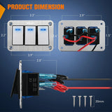 Nilight 3Gang Aluminum 3Pin ON/Off Blue Led Rocker Switch Panel, view 3