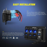 Nilight 3Gang Aluminum 5Pin ON/Off Blue Rocker Switch Panel w/ 4.8 Amp Dual USB Charger Voltmeter, view 3