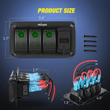 Nilight 3Gang Aluminum 5Pin ON/Off Green Rocker Switch Panel w/ 4.8 Amp Dual USB Charger Voltmeter, view 2