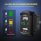Nilight 3Gang Aluminum 5Pin ON/Off Green Rocker Switch Panel w/ 4.8 Amp Dual USB Charger Voltmeter, view 4