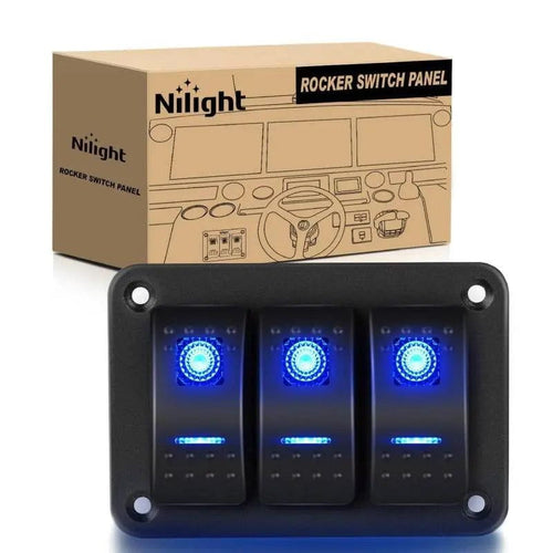 Nilight 3Gang Aluminum 5Pin ON/Off Rocker Switch Panel Blue