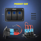 Nilight 3Gang Aluminum 5Pin ON/Off Rocker Switch Panel Blue, view 5