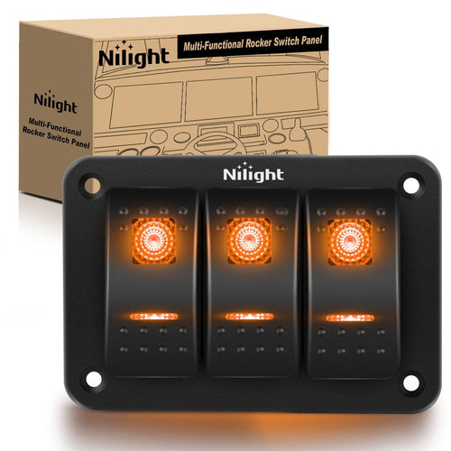 Nilight 3Gang Aluminum 5Pin ON/Off Rocker Switch Panel Orange