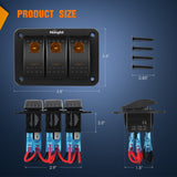 Nilight 3Gang Aluminum 5Pin ON/Off Rocker Switch Panel Orange, view 2