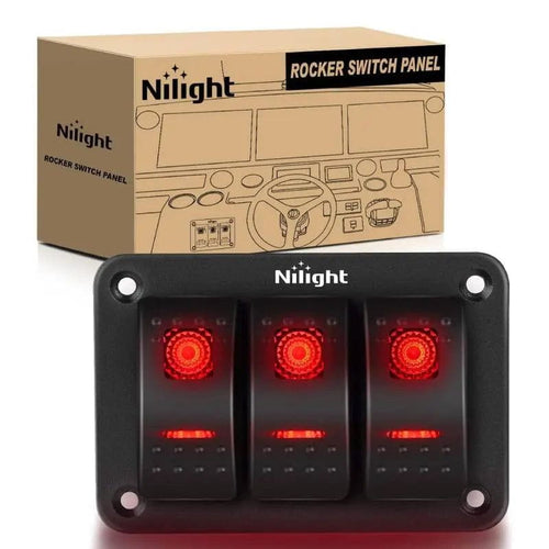 Nilight 3Gang Aluminum 5Pin ON/Off Rocker Switch Panel Red