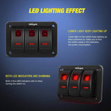 Nilight 3Gang Aluminum 5Pin ON/Off Rocker Switch Panel Red, view 3