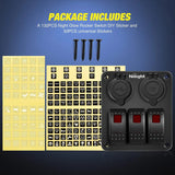 Nilight 3Gang Aluminum 5Pin ON/Off Red Rocker Switch Panel w/ Dual USB Charger | Cigarette Lighter Socket, view 4