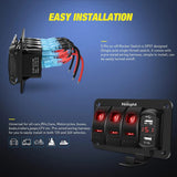 Nilight 3Gang Aluminum 5Pin ON/Off Red Rocker Switch Panel w/ 4.8 Amp Dual USB Charger Voltmeter, view 3