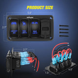 Nilight 3Gang Led Light Bar/Rear Lights/Rock Lights 5Pin ON/Off Rocker Switch Panel Blue W/ PD Type C and USB Charger Voltmeter, view 2
