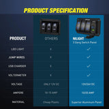 Nilight 3Gang Led Light Bar/Rear Lights/Rock Lights 5Pin ON/Off Rocker Switch Panel Blue W/ PD Type C and USB Charger Voltmeter, view 5