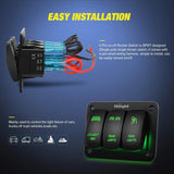Nilight 3Gang Led Light Bar/Rear Lights/Rock Lights 5Pin ON/Off Rocker Switch Panel Green, view 3