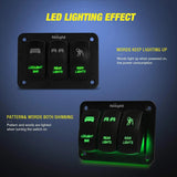 Nilight 3Gang Led Light Bar/Rear Lights/Rock Lights 5Pin ON/Off Rocker Switch Panel Green, view 4