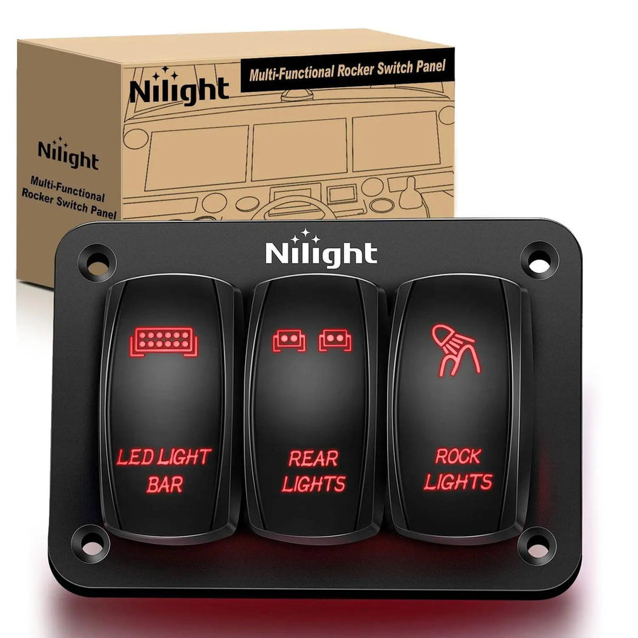 Nilight 3Gang Led Light Bar/Rear Lights/Rock Lights 5Pin ON/Off Rocker Switch Panel Red