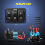 Nilight 3Gang Led Light Bar/Rear Lights/Rock Lights 5Pin ON/Off Rocker Switch Panel Red, view 2