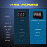 Nilight 3Gang Led Light Bar/Rear Lights/Rock Lights 5Pin ON/Off Rocker Switch Panel Red, view 5