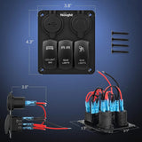 Nilight 3Gang Led Light Bar/Rear Lights/Rock Lights 5Pin ON/Off Rocker Switch Panel W/ USB Charger Cigarette Lighter, view 2