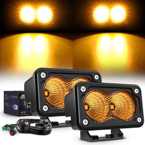 Nilight 3 Inch 1070LM Amber DRL Flood LED Pods (Pair) | 18AWG DT Wire