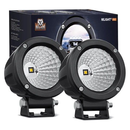 Nilight 3 Inch 10W 1080LM Flood Round Built-in EMC LED Work Lights (Pair)
