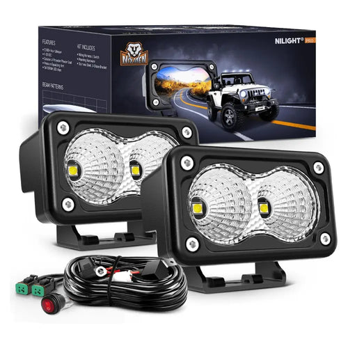 Nilight 3 Inch 10W 1160LM Flood Built-in EMC LED Work Lights (Pair) | 18AWG DT Wire