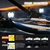 Nilight 3 Inch 10W 1160LM Flood Built-in EMC LED Work Lights (Pair) | 18AWG DT Wire, view 3
