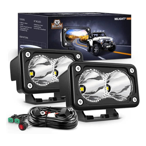 Nilight 3 Inch 10W 1300LM Spot Built-in EMC LED Work Lights (Pair) | 16AWG DT Wire