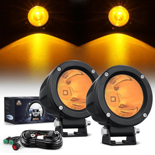 Nilight 3 Inch 10W 800LM Amber Round Built-in EMC LED Pods (Pair)