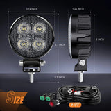 Nilight 3 Inch 12W 1500LM Round Flood Built-in EMC LED Work Lights (Pair) | 16AWG DT Wire, view 2