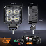 Nilight 3 Inch 12W 1500LM Square Flood Built-in EMC LED Work Lights (Pair) | 16AWG DT Wire, view 2