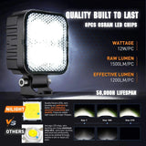 Nilight 3 Inch 12W 1500LM Square Flood Built-in EMC LED Work Lights (Pair) | 16AWG DT Wire, view 3